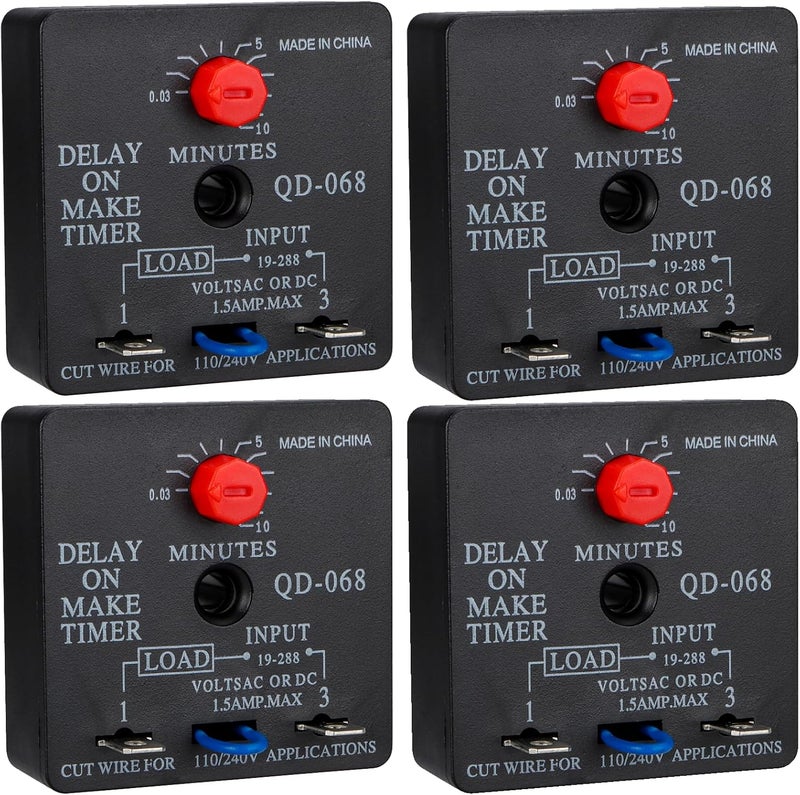 Weasch 4Pcs Delay On Make Timer, QD-068, 0.03 to 10 Min, Adjustable Delay, 19-288 VAC OR DC (4) - Image 1